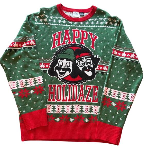 Cheech & Chong Happy Holidaze Ugly Christmas Sweater Sz S Funny - Picture 1 of 6